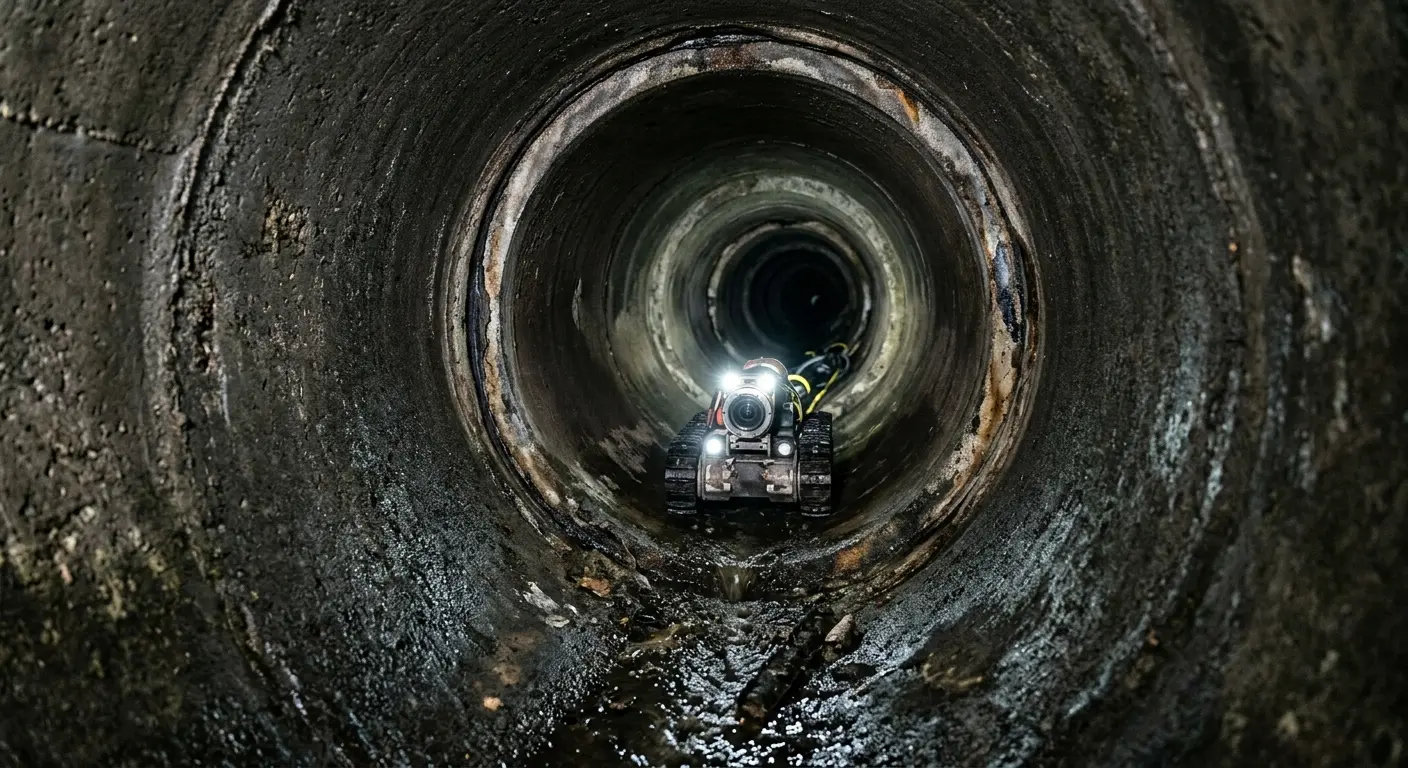 Robotic sewer camera inspecting pipe interior for Sewer Line Repair in Waxhaw